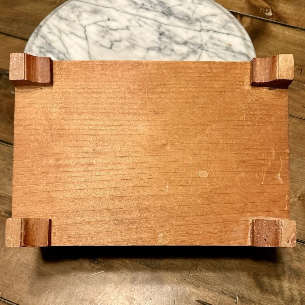 VTG Mirror Wooden Jewelry Trinket Box Cedar Wood Chest Mortise & Tenon Footed